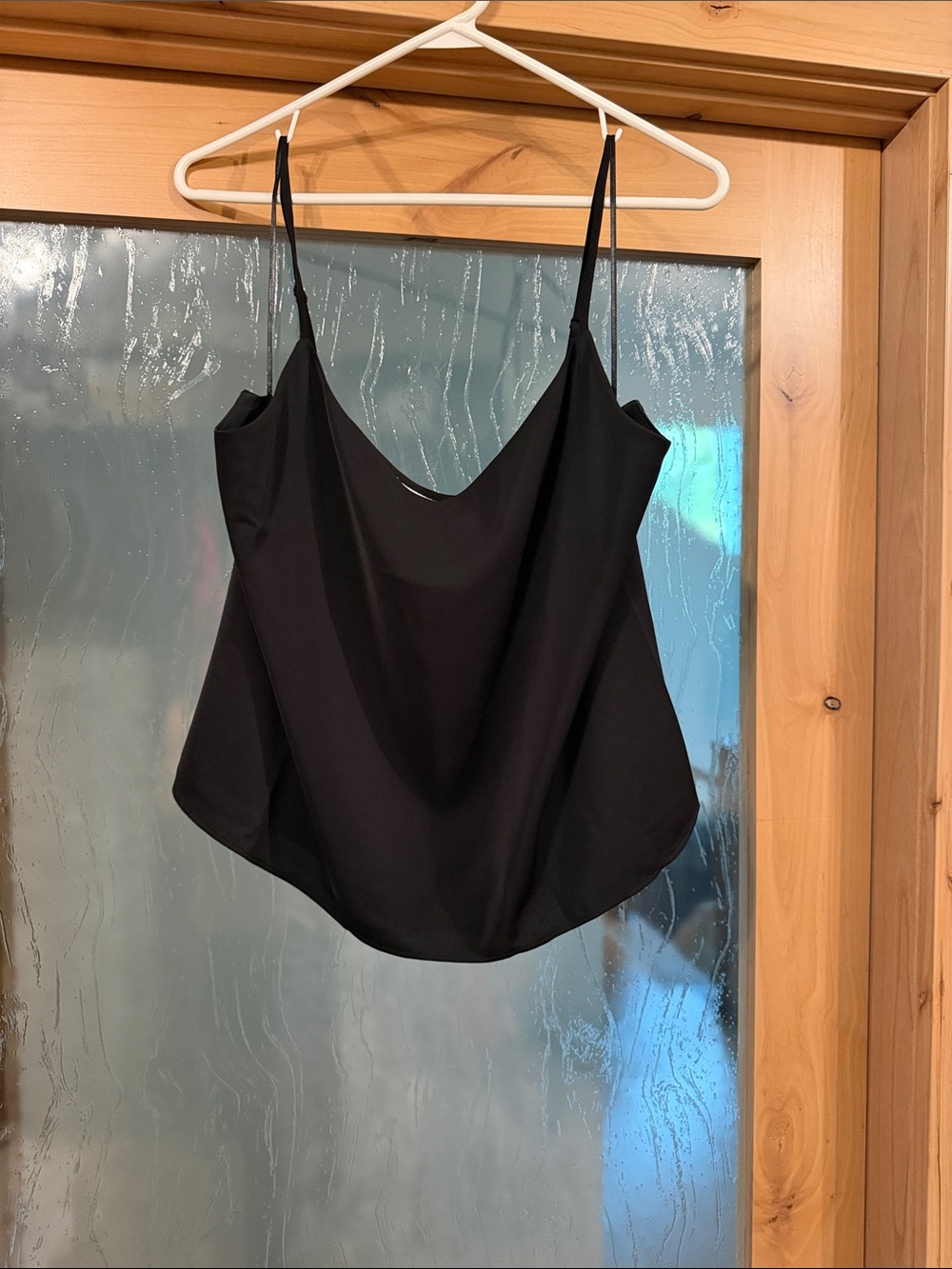 Black Spaghetti Strap Cowl Neck Tank